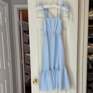 Aqua Light Blue Striped Kids Dress
